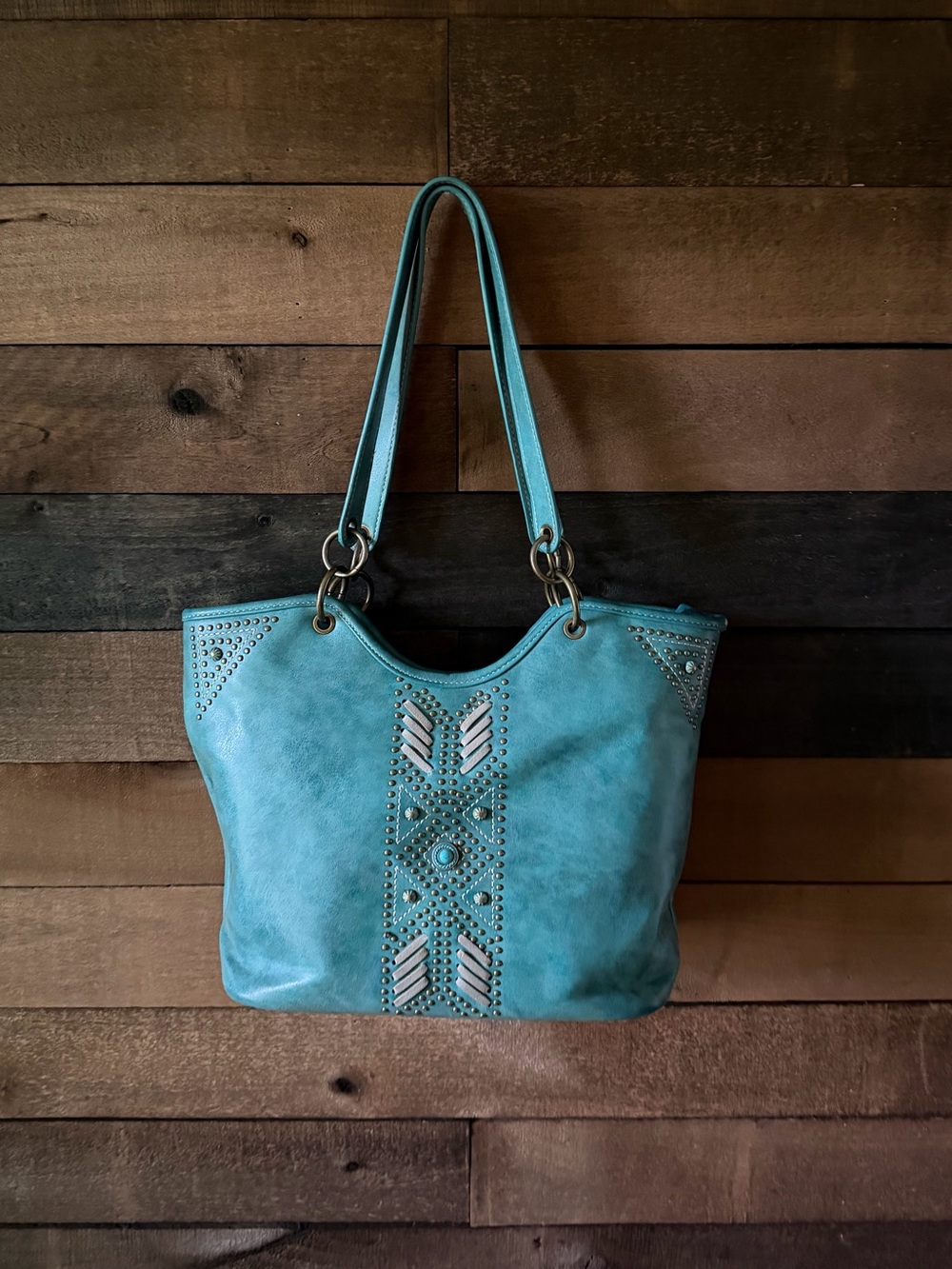 Montana West Turquoise Studded Western Tote Bag Boho Shoulder Purse - Picture 4 of 13